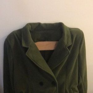 Shein felt jacket army green warm shoulder pads hip length double button